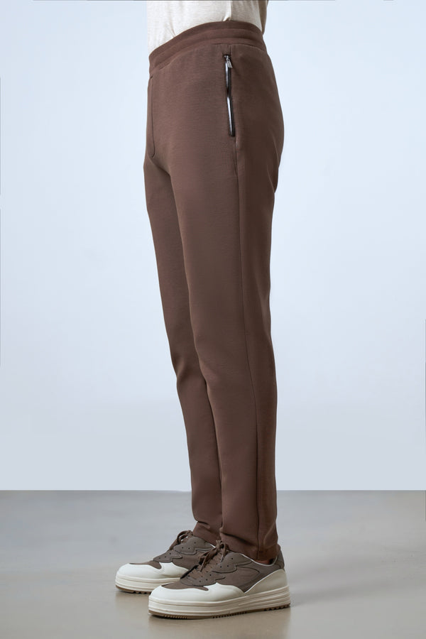 Deri Şeritli Fermuarlı Cep Detaylı Erkek Eşofman Altı - Kahverengi