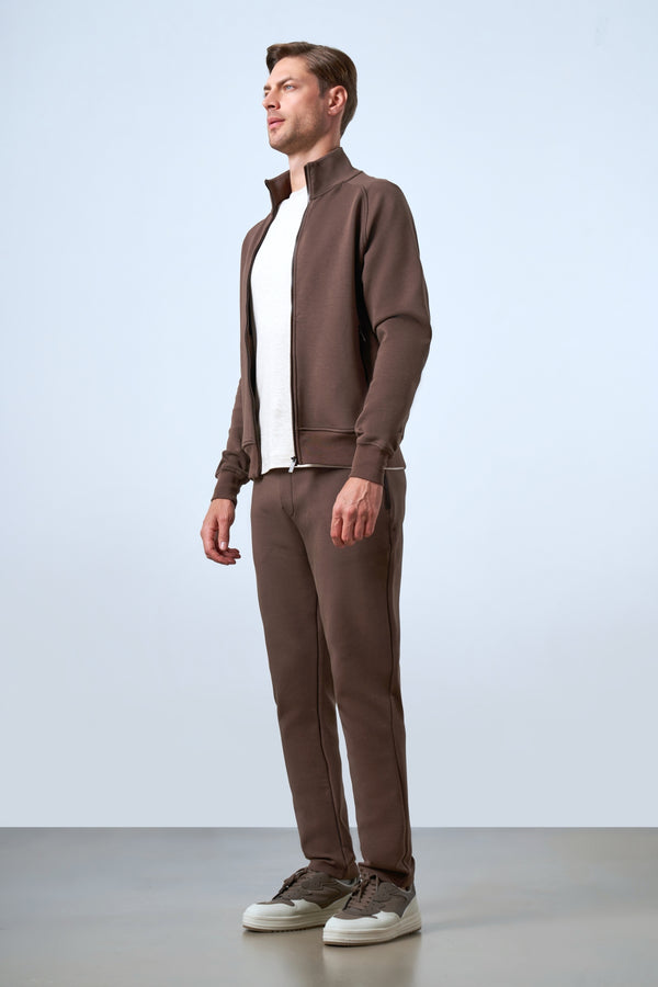 Deri Şeritli Fermuarlı Cep Detaylı Erkek Eşofman Altı - Kahverengi