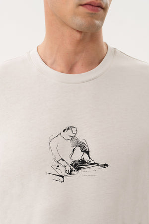 DJ Grafik Baskılı Erkek Oversize Bisiklet Yaka T-shirt Gri