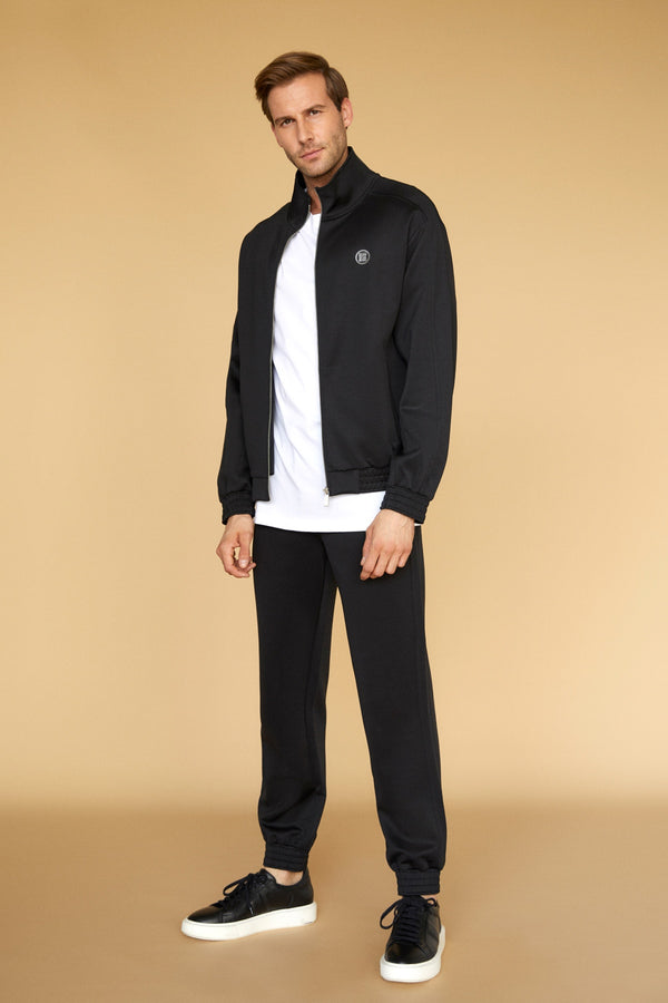 Fermuarlı Erkek Oversize Eşofman Üstü - Siyah