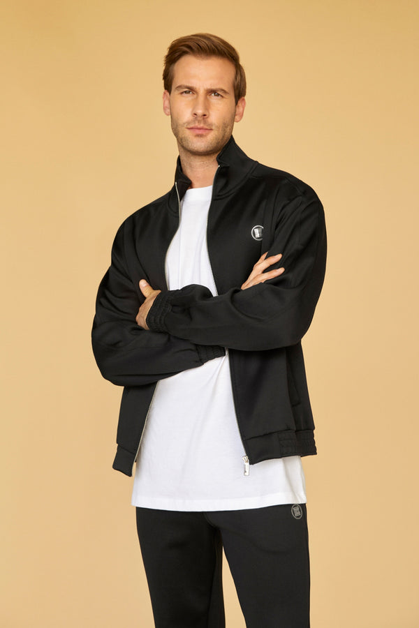 Fermuarlı Erkek Oversize Eşofman Üstü - Siyah