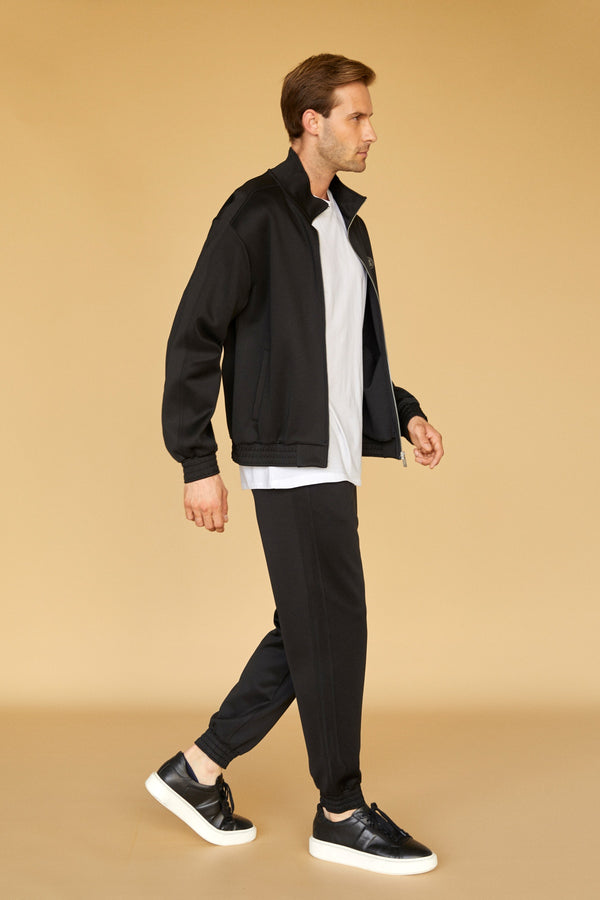 Fermuarlı Erkek Oversize Eşofman Üstü - Siyah