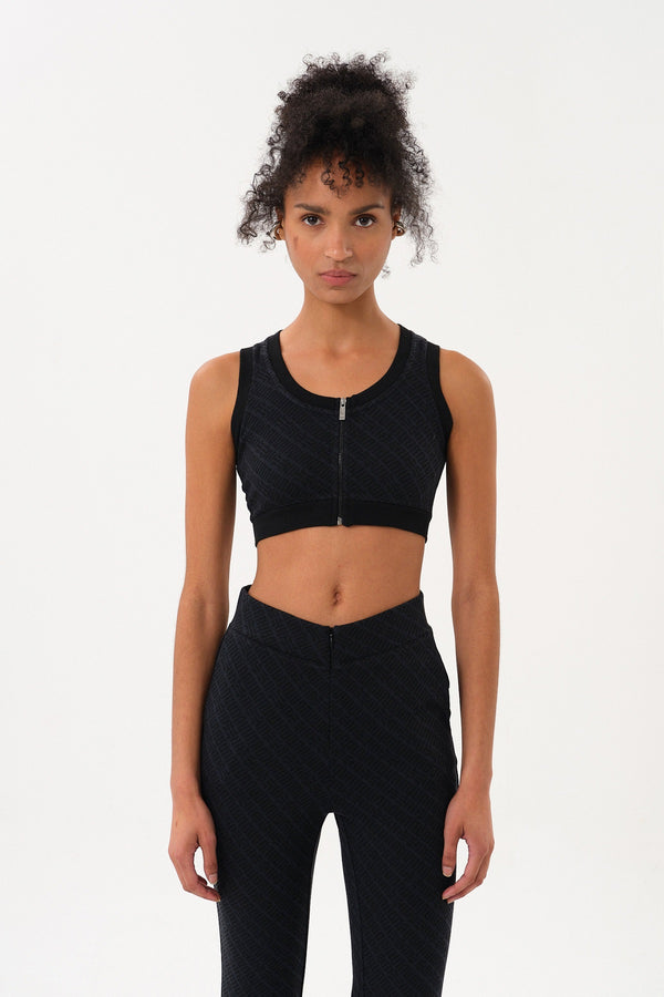 Fermuarlı Kadın Büstiyer Top - Siyah