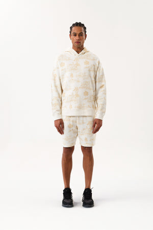 Grafik Baskı Detaylı Erkek Oversize Hoodie Ekru - Bej