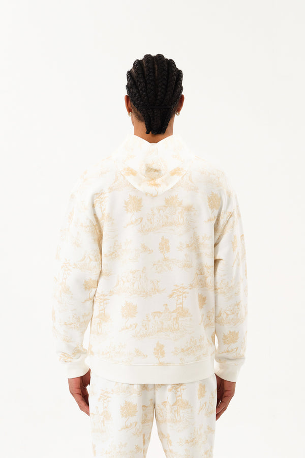 Grafik Baskı Detaylı Erkek Oversize Hoodie Ekru - Bej