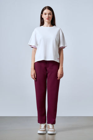 Kol Ucu Dokuma Detaylı Oversize Kadın T-shirt - Ekru