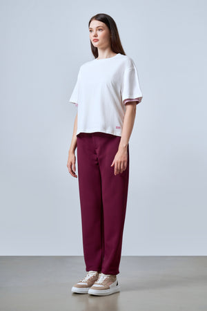 Kol Ucu Dokuma Detaylı Oversize Kadın T-shirt - Ekru