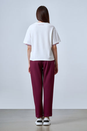 Kol Ucu Dokuma Detaylı Oversize Kadın T-shirt - Ekru