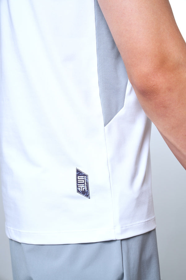 Kontrast Renk Panelli Erkek Bisiklet Yaka T-shirt - Beyaz