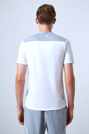 Kontrast Renk Panelli Erkek Bisiklet Yaka T-shirt - Beyaz