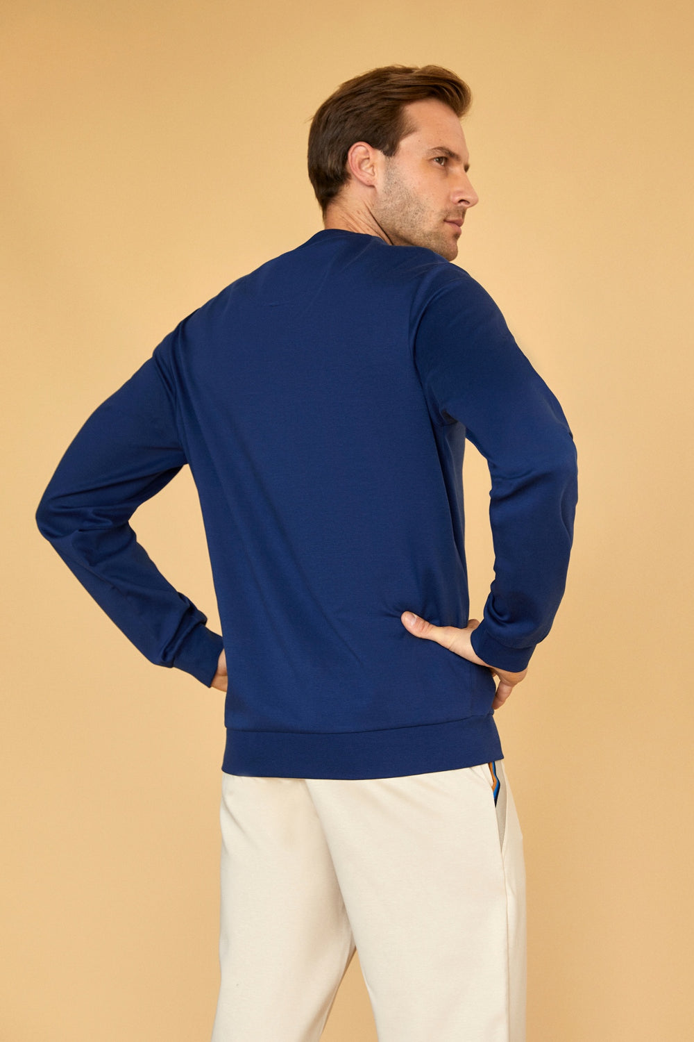 Merserize Pamuklu Erkek Bisiklet Yaka Sweatshirt - Lacivert