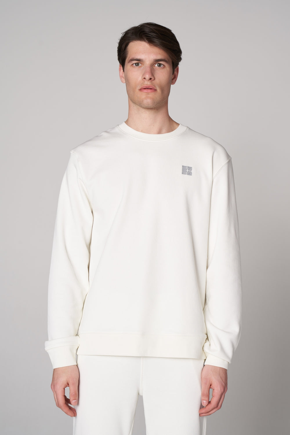 Organik Pamuklu Oversize Baskılı Erkek Bisiklet Yaka Sweatshirt - Beyaz