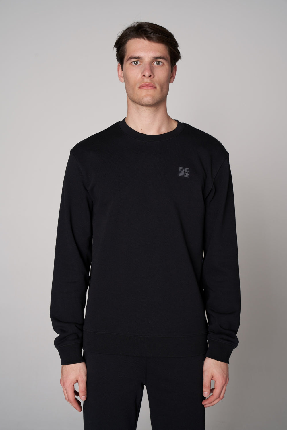 Organik Pamuklu Oversize Baskılı Erkek Bisiklet Yaka Sweatshirt - Siyah