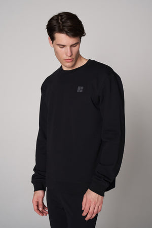 Organik Pamuklu Oversize Baskılı Erkek Bisiklet Yaka Sweatshirt - Siyah