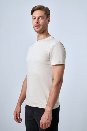 Slim Fit Erkek Bisiklet Yaka T-shirt - Bej Melanj