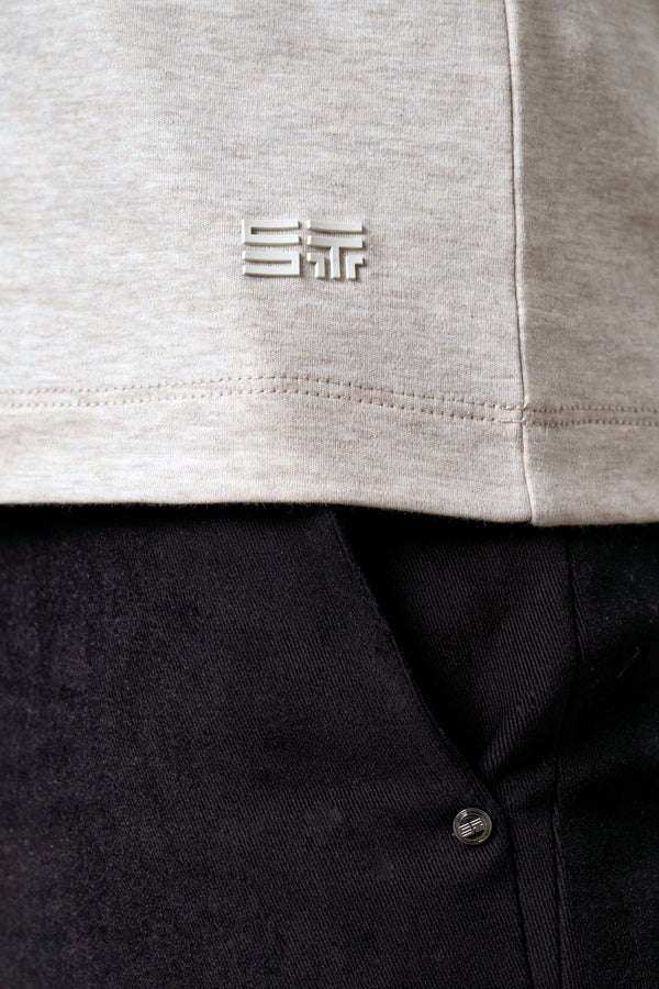 Slim Fit Erkek Bisiklet Yaka T-shirt - Bej Melanj