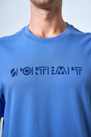 Sportempt Flok Baskılı Erkek Oversize Bisiklet Yaka T-shirt - Mavi