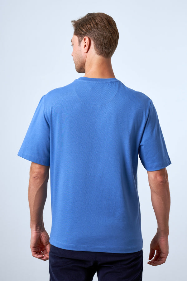 Sportempt Flok Baskılı Erkek Oversize Bisiklet Yaka T-shirt - Mavi