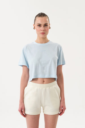 Sportempt İmza Baskılı Bisiklet Yaka Crop Kadın T-shirt - Mavi