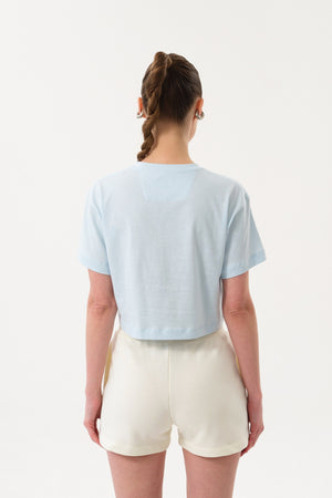 Sportempt İmza Baskılı Bisiklet Yaka Crop Kadın T-shirt - Mavi
