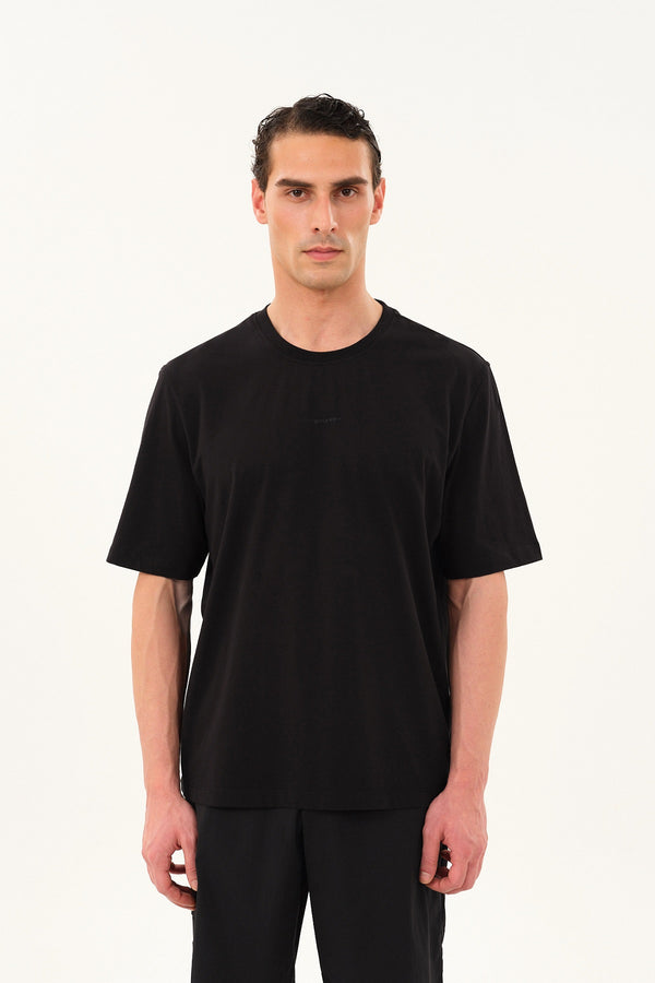 Sportempt İmzalı Oversize Erkek Bisiklet Yaka T-shirt - Siyah