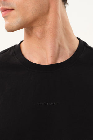Sportempt İmzalı Oversize Erkek Bisiklet Yaka T-shirt - Siyah