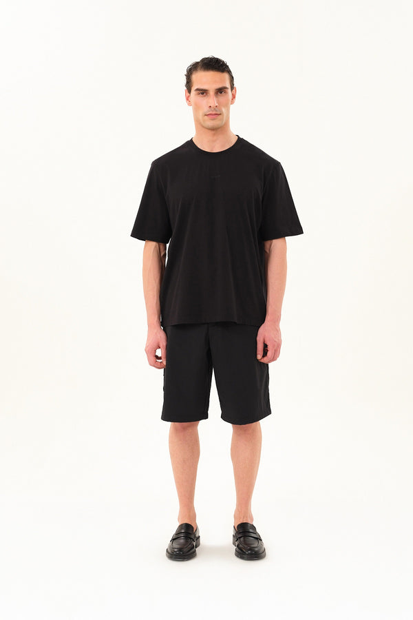 Sportempt İmzalı Oversize Erkek Bisiklet Yaka T-shirt - Siyah