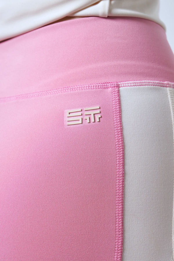 ST Logo İmzalı Renk Bloklu Kadın Biker Tayt - Pembe Ekru