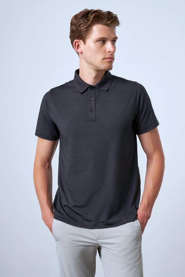 Teknik Kumaşlı Erkek Golf Polo - Siyah