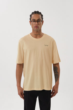 Wild Horse Grafik Baskılı Oversize Bisiklet Yaka T-shirt - Bej