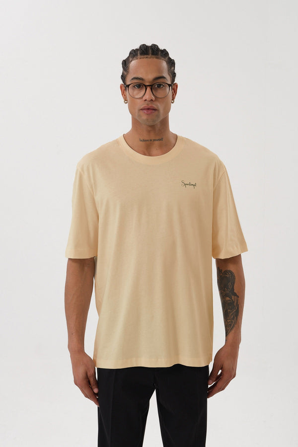 Wild Horse Grafik Baskılı Oversize Bisiklet Yaka T-shirt - Bej