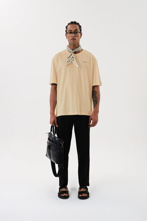 Wild Horse Grafik Baskılı Oversize Bisiklet Yaka T-shirt - Bej