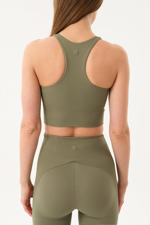 Yanı Panelli V Yaka Tam Destekli Kadın Tank Top - Haki